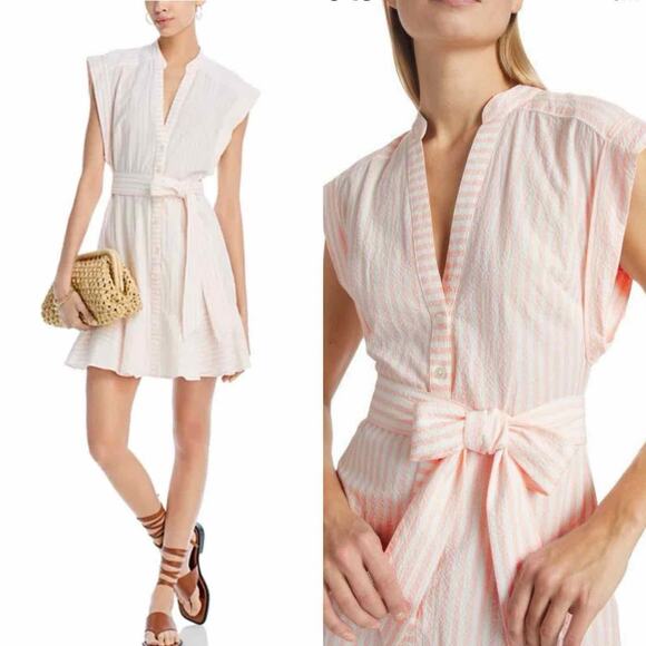 VERONICA BEARD Avella Ruffle Stripe Seersucker Mini Dress Size US 4 - Picture 13 of 13